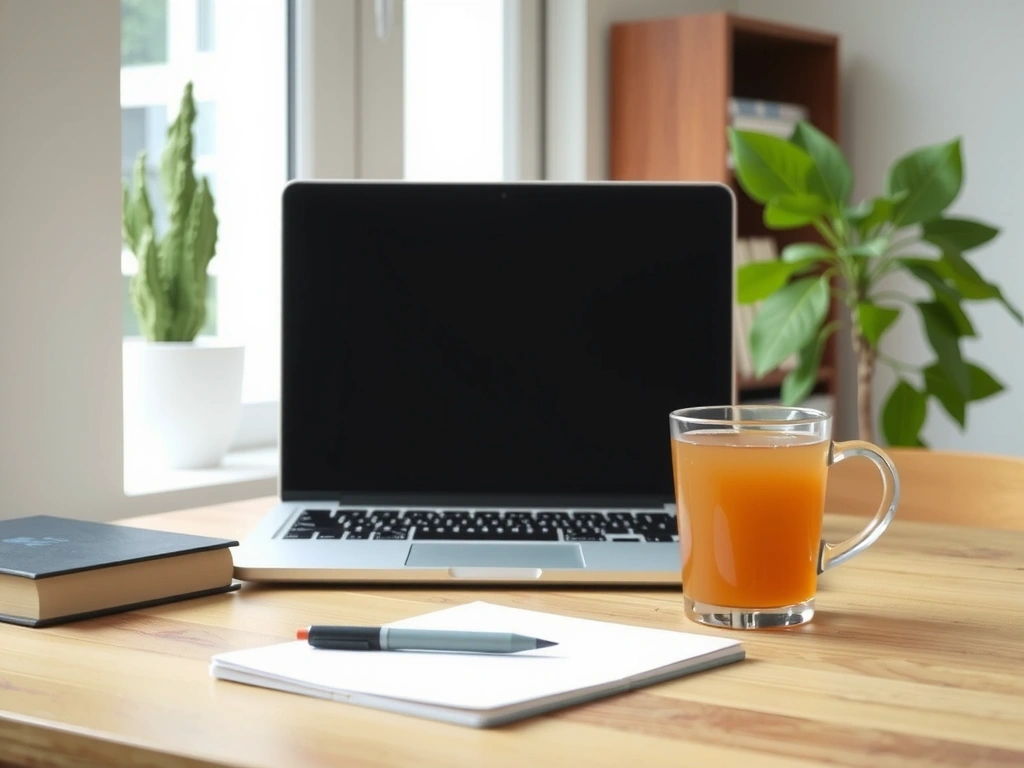 Eine ruhige Heimbüro-Umgebung für die Online-Ernährungsberatung.